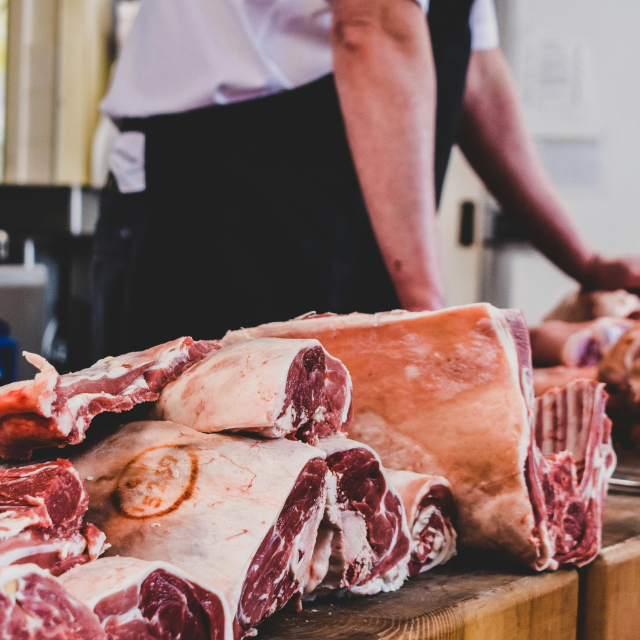 Hams lie on the chef's table